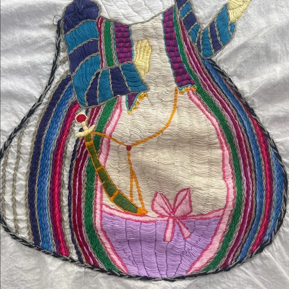 Vintage Handmade Embroidered Jester Textile Art Tapestry